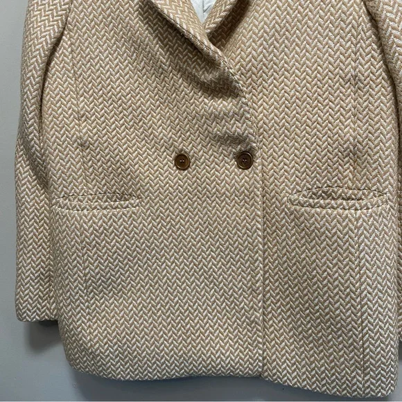 Anine Bing Fishbone Double Breasted Blazer Jacket Large Tan Cream Beige Wool S - Picture 10 of 11
